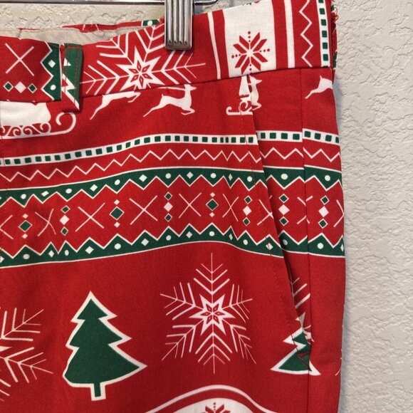 OppoSuits Mens Dress Pants 32 Red Nordic Noel Fair Isle Slim Christmas Santa - Picture 5 of 12